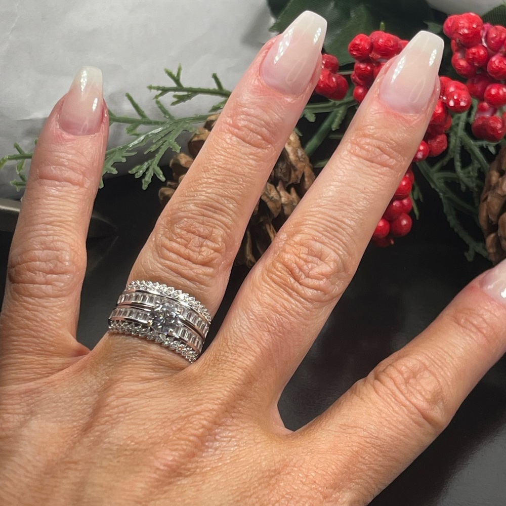 Solid 925 Silver Wedding Engagement Ring Set - image 8